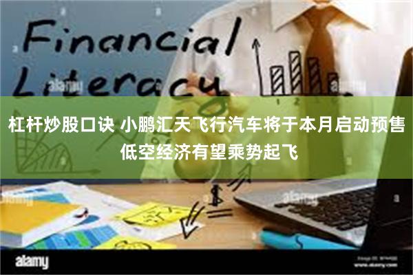 杠杆炒股口诀 小鹏汇天飞行汽车将于本月启动预售 低空经济有望乘势起飞